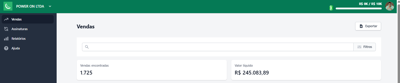 Total exibido no painel: R$ 245.083,89 em valor líquido e 1.725 vendas.
